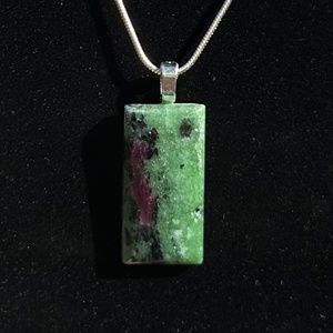 Ruby zoisite pendant with sterling silver chain